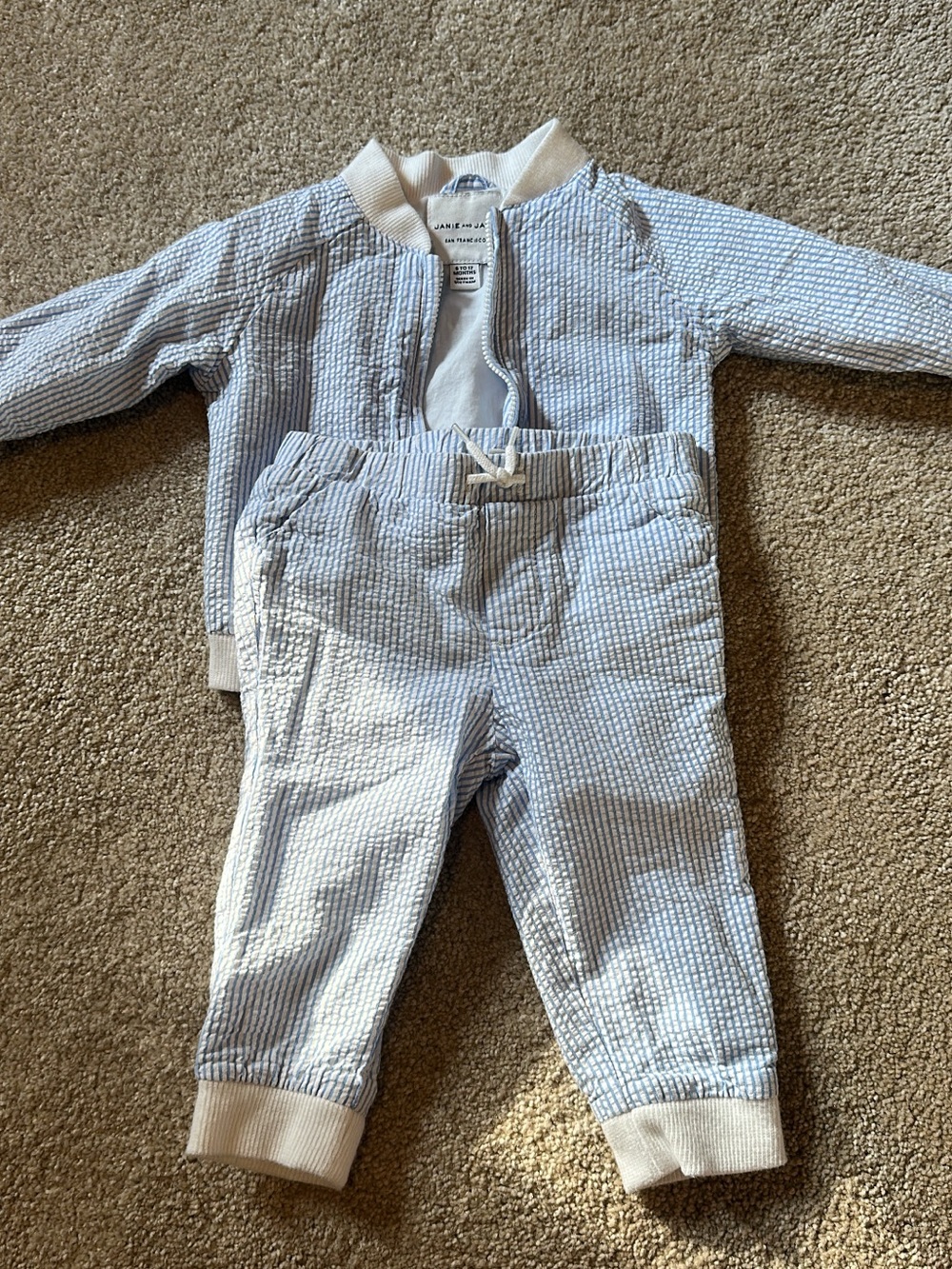 Janie and Jack Blue Seersucker Two-Piece Jogger Set